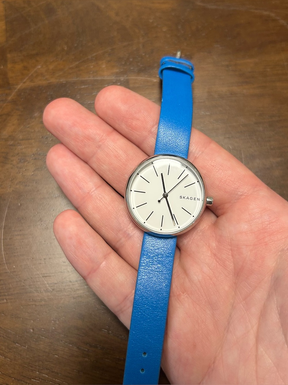 Women's Skagen SKW2597 Signature White Dial Blue Leather Strap 30MM Quartz Watch